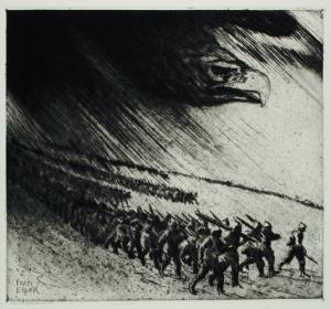 "Vormarsch", Erich Erler, 1915, Radierung, 32,4 x 35,1 cm © LETTER Stiftung, Köln