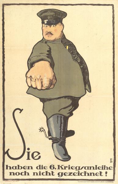 Abb. 1: Plakat zur sechsten deutschen Kriegsanleihe von 1917, Entwurf von FB, Bibliothek für Zeitgeschichte 2.5/75