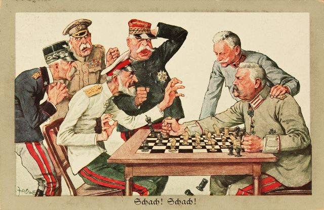 Schach! Schach! Deutsche Bildpostkarte, 1916