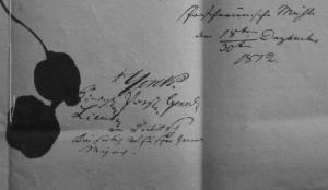 Unterschriften Yorcks und Diebitschs unter der Konvention von Tauroggen, am 30. Dezember 1812. Ausschnitt eines Faksimiles aus dem Besitz des Autors Unterschriften unter der Konvention von Tauroggen