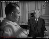 Abb. 4: Rommel (Mason, links) berichtet Dr. Strölin (Sir Cedric Hardwicke, rechts), wie ihn Hitler nach der Niederlage in Afrika als Feigling beschimpfte („The Desert Fox: The Story of Rommel“ 1951/20th Century Fox, Screenshot, auf Youtube https://www.youtube.com/watch?v=T4n48bVGom8)