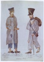 Meißner Bilderhandschrift mit einer Darstellung französischer Versprengter in abgerissenen Uniformen, Blatt II.19a, 21. August 1813 (Hemmann, S. 162)